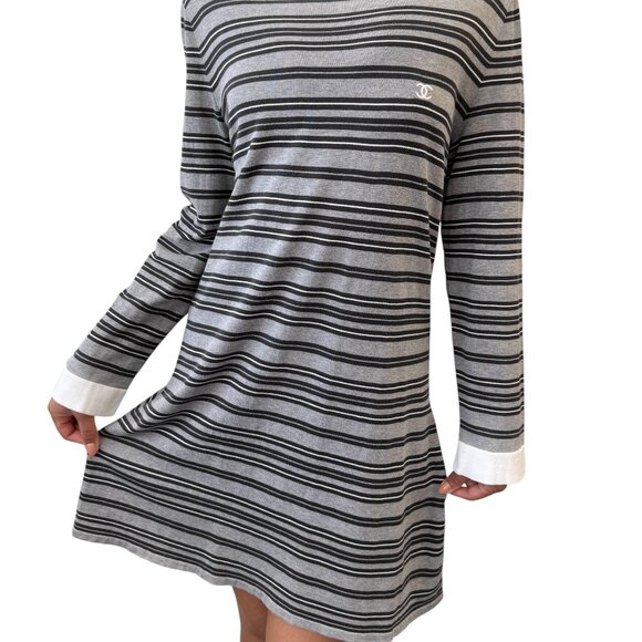 CHANEL Vintage 07P CC Logo Stripe Knit Dress One-Piece #42 Gray Black [105658] - Picture 1 of 12